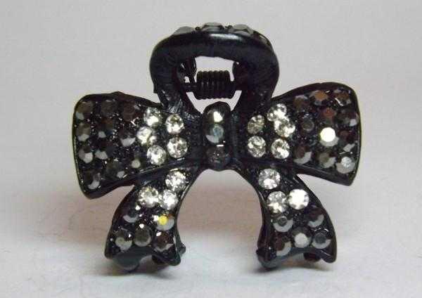 Краб для волосся металевий із білими та сірими стразами, 3,5х4,2 см, фото 1