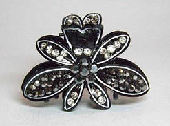 Краб для волосся металевий, чорний, сірі та білі стрази, розмір 5х3,5 см