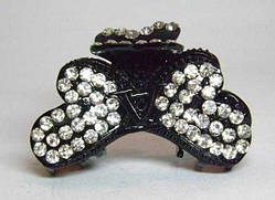 Краб для волосся металевий із білими стразами, 5,5х3 см