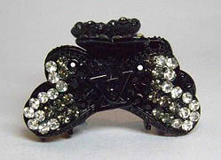 Краб для волосся металевий із білими та сірими стразами, 5,5х3 см