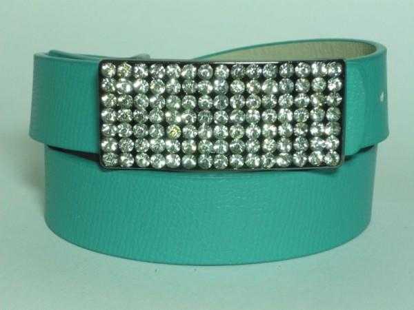 Пояс екошкіра 27 мм 107 см колір бірюзовий пряжка 7х3 см, фото 1