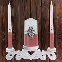 Набор свадебных свечей с камнями, пудровый цвет (арт. CAND-097)