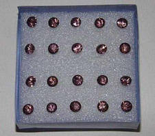 Сережки-пусети 10 пар темно-рожеві стрази