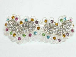 Шпилька для волосся автомат, білий метал, стрази різних кольорів 4_9_66a16