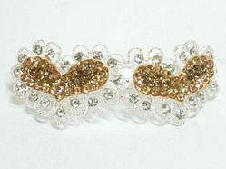 Шпилька для волосся автомат, білий метал, білі та бежеві стрази 4_9_66a17