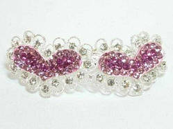 Шпилька для волосся автомат, білий метал, білі та рожеві стрази 4_9_66a18