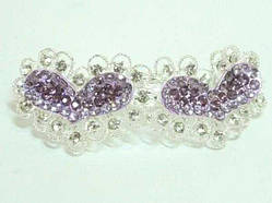 Шпилька для волосся автомат, білий метал, білі та бузкові стрази 4_9_66a19