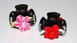 Шпилька для волосся краб 6 шт. чорний пластик, білі стрази, тканинний бантик різних кольорів