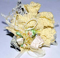 Краб для волосся чорний пластик, мереживо, квітка, кулька з тканини, розмір 9х5 см, бежевий