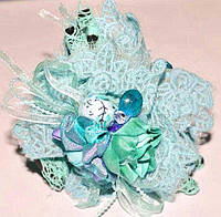 Краб для волос черный пластик, кружево, цветок, шарик из ткани, размер 9х5 см, голубой