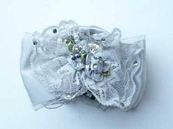 Краб для волосся тканинний, зі стразами, колір сірий