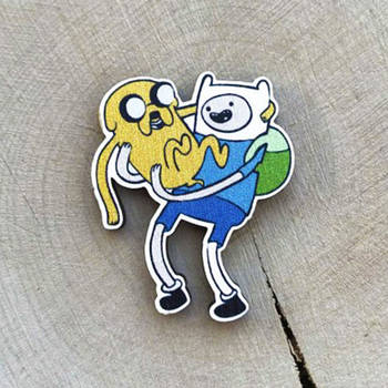 "Фінн та Джейк (Час пригод)" брошка дерев'яна з уф-друком