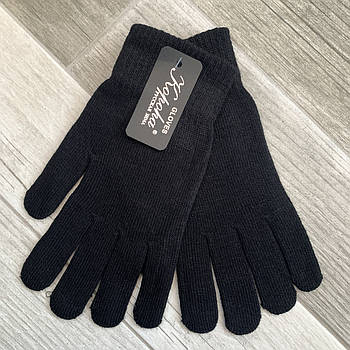 Рукавички унісекс вовняні одинарні з начосом Корона, чорні, 7070