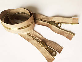 Замок-блискавка роз'ясненнями з'ємний металевий, 2 бігунки №5, 75 див. Бежевий світлий з жовтим металом