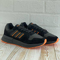 Адидас ЗИКС 500 Кроссы для мужчин. Мужские кроссовки черные с оранжевыми полосами Adidas ZX 500