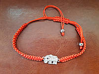 Браслет красный "Слон" с дефектом (нет одного камушка) - размер универсальный (регулируется), текстиль