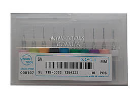 Набір свердел твердосплавних із 10 штук. діаметр 0.3-1.2 мм, хвостовик 3.175 мм.