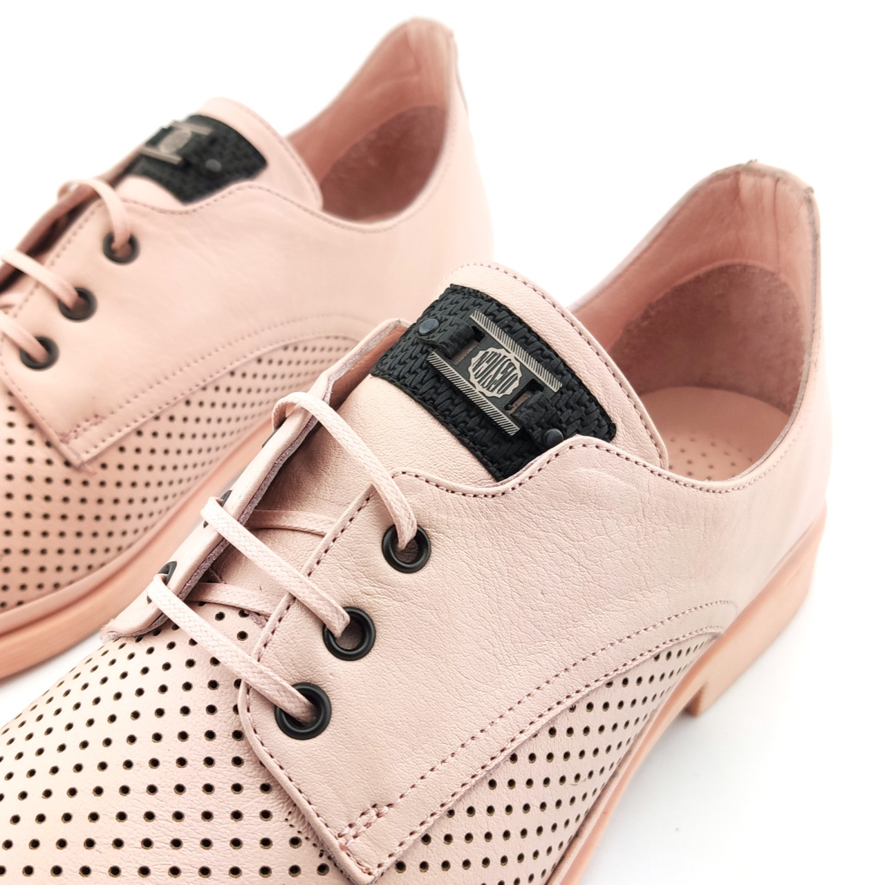 Туфли Evromoda кожаные с перфорацией на шнуровке большие размеры розовые - фото 4 - id-p1146155842