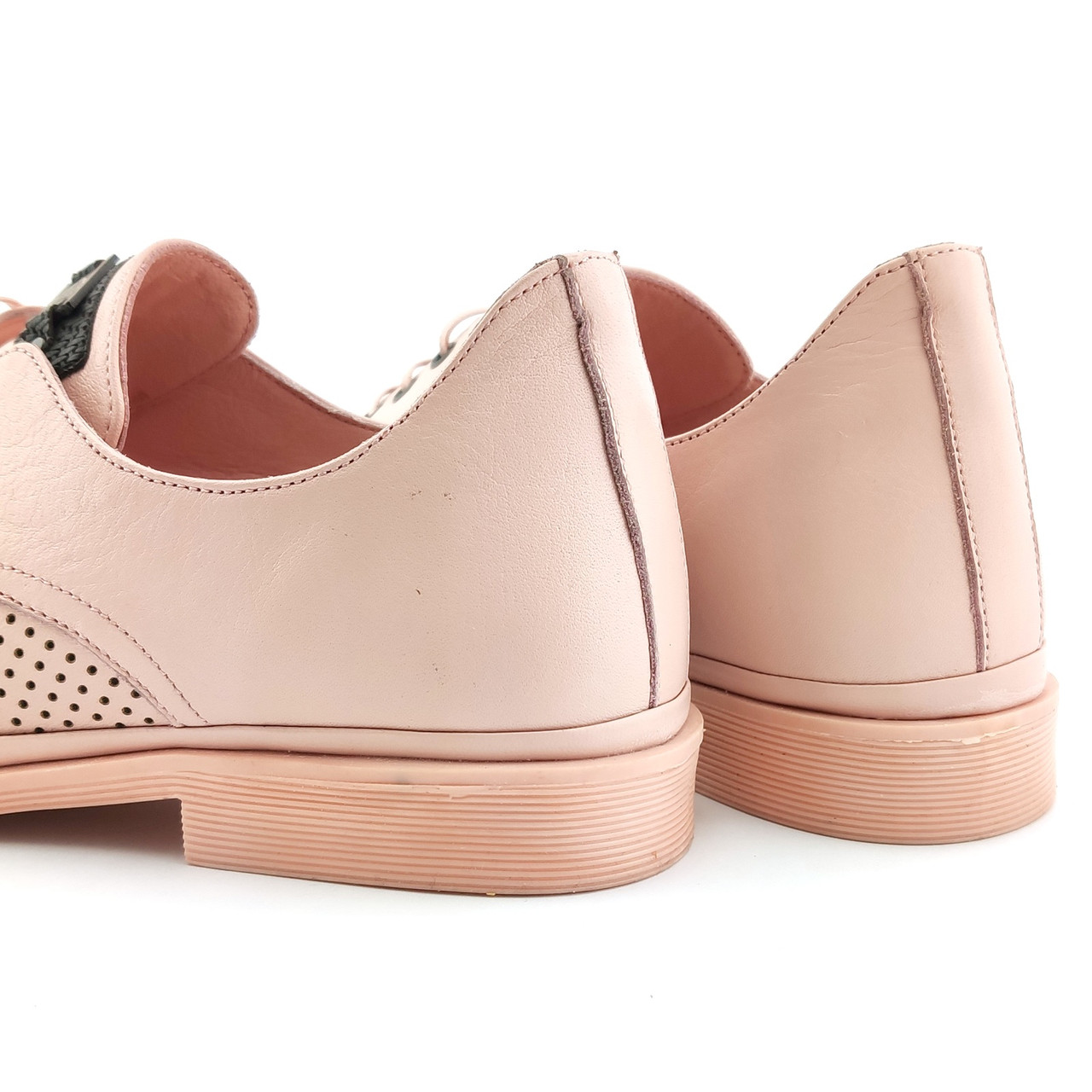 Туфли Evromoda кожаные с перфорацией на шнуровке большие размеры розовые - фото 6 - id-p1146155842