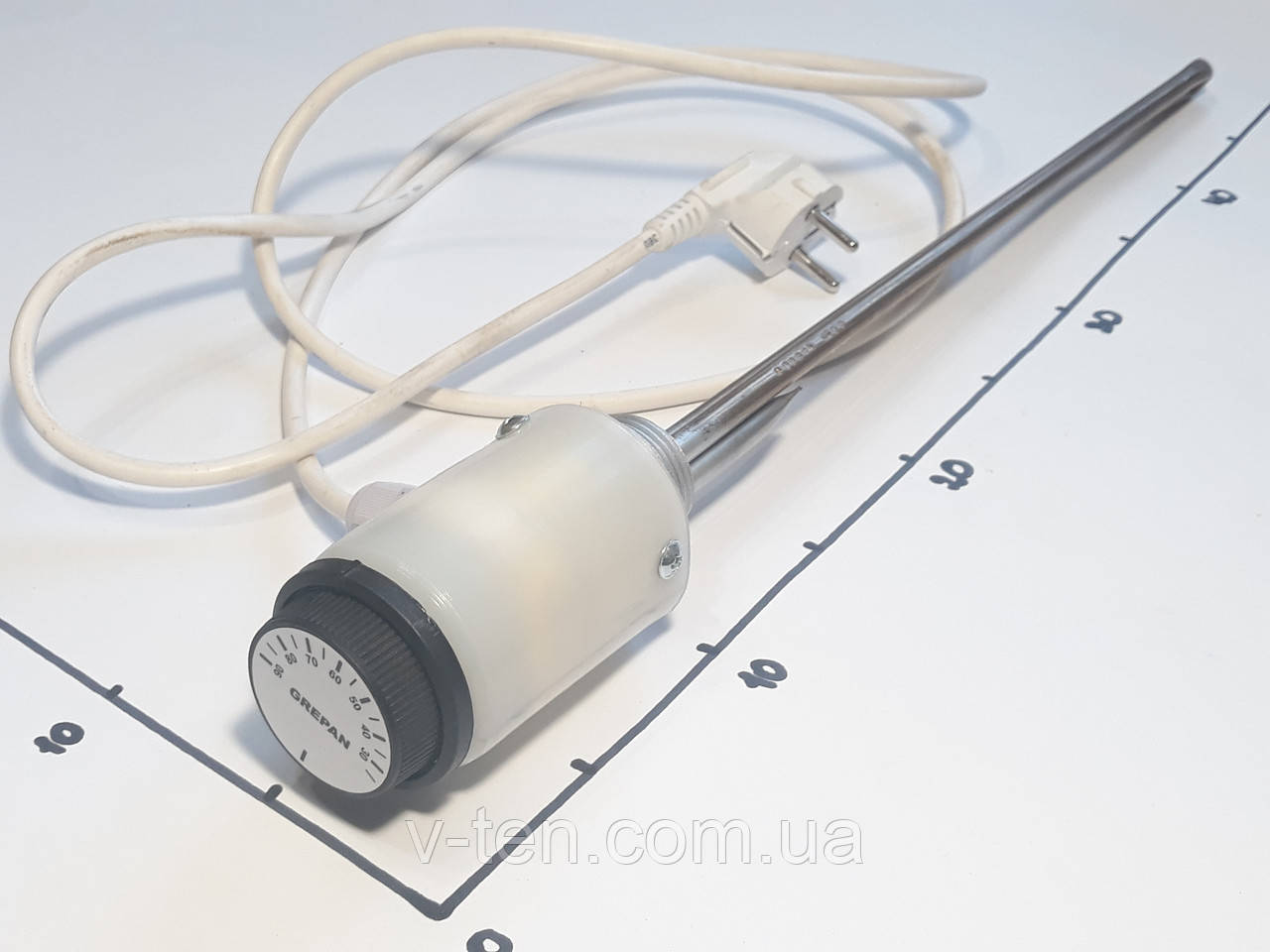 ТЕН для радіатора 1000W з лівою різьбою 1" та терморегулятором (Україна), фото 1