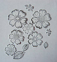 Вирубка з акварельного паперу з контурним малюнком. Квіти, 41х41 мм, 11 деталей