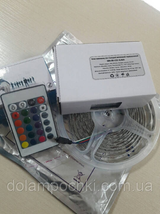 Комплект лента LED IP65 SMD 5050 RGB цветной 5м + контроллер + блок питания 6,66А - фото 1 - id-p1146040202