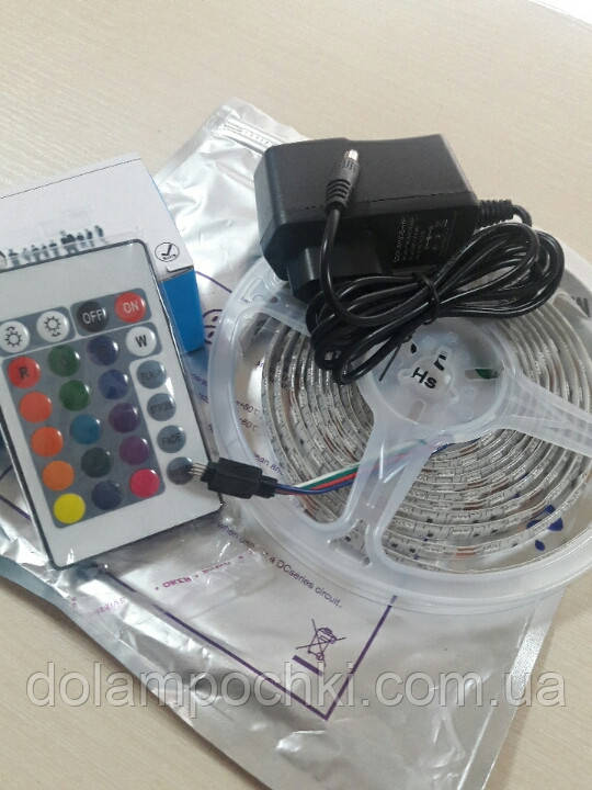 Комплект лента LED IP65 SMD 5050 RGB цветной 1,5м + контроллер + блок питания 2А - фото 1 - id-p1146053286