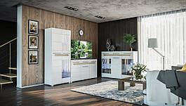 Модульна система для вітальні в сучасному стилі Б'янко Світ меблів, колір білий, дуб сонома