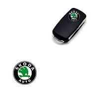 Логотип наклейка на выкидной ключ Skoda Green 10мм (Силикон)