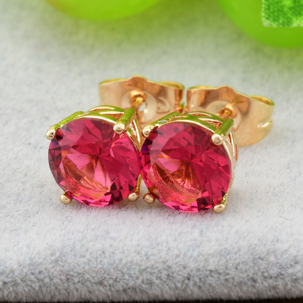 Сережки Xuping гвоздики 97180 розмір 8х8 мм малинові фіаніти позолота 18К, фото 1