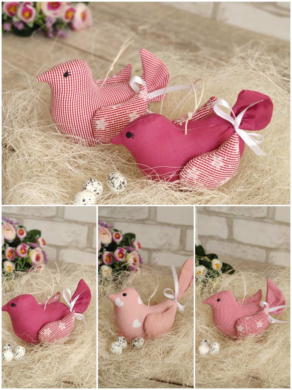 Пташечка ручної роботи, м‘яка декоративна іграшка h-10 см, фото 1