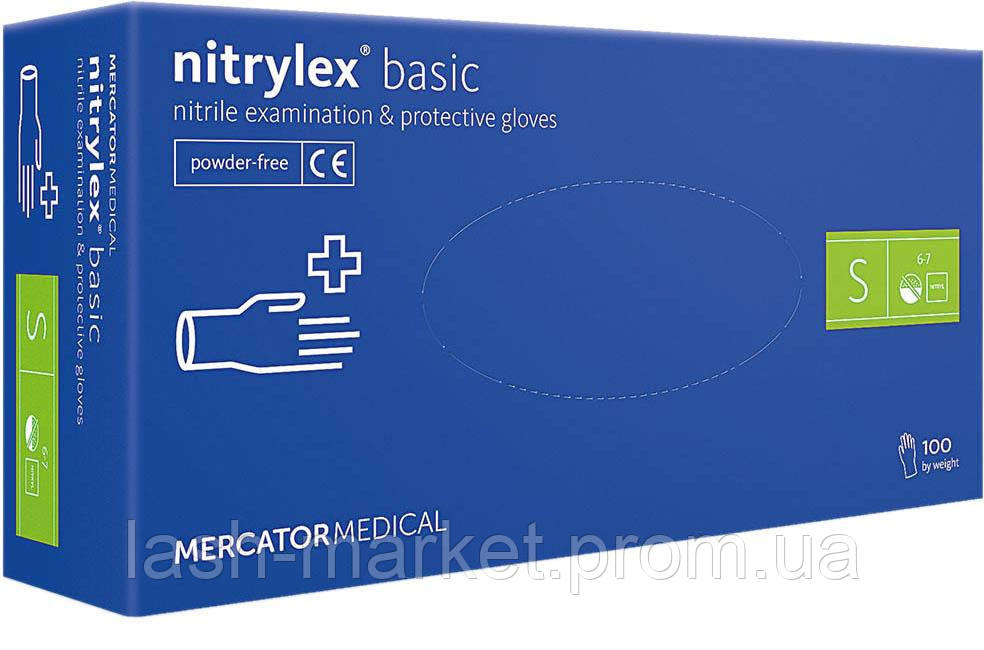Рукавичка MercatorMedical Nitrylex Basic синій "S" 100 штук