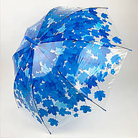 Прозора парасолька-тростина з куполом грибком і кленовим листям, Paolo Rossi, синій, 03468-2
