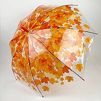 Прозора парасолька-тростина з куполом грибком і кленовим листям, Paolo Rossi, оранжевий, 03468-3