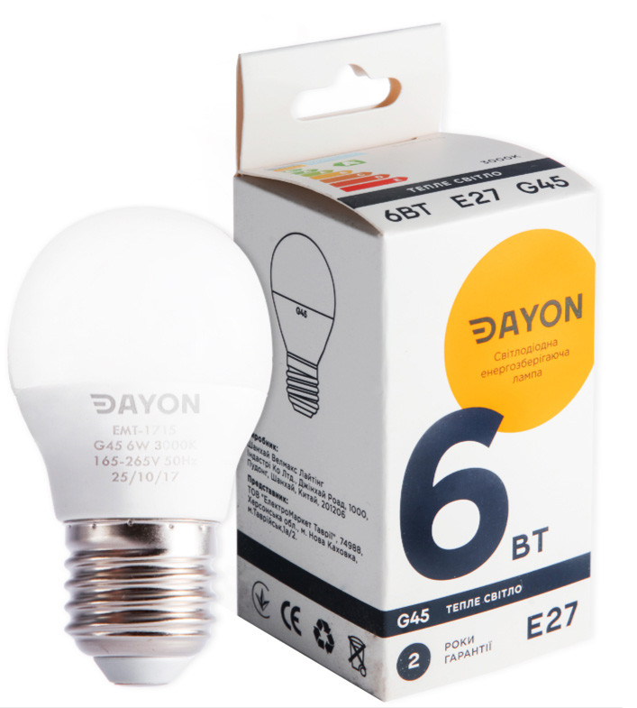 Світлодіодна лампа DAYON LED e27 куля 6W 3000K 220V