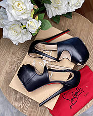 Жіночі чорні босоніжки на високій платформі Louboutin Exagona в шкірі 16 см Лабутини туфлі для танців лабутин, фото 6