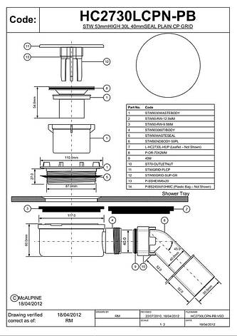 Сифон для дрібного душового піддона McAlpine HC2730LCPN-PB, фото 3