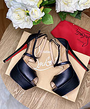 Жіночі чорні шкіряні босоніжки Christian Louboutin Cross Me Black на платформі 16 см туфлі лабутини лабутин