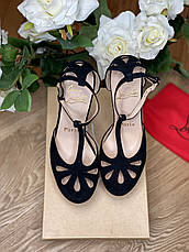 Жіночі чорні замшеві босоніжки на платформі з підбором Louboutin Amyada 16 см Лабутини туфлі, фото 5