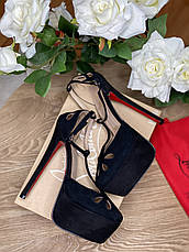 Жіночі чорні замшеві босоніжки на платформі з підбором Louboutin Amyada 16 см Лабутини туфлі, фото 4