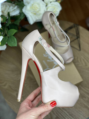 Жіночі босоніжки на платформі Louboutin Exagona в шкірі на підборах 16 см Лабутини туфлі для танців, фото 1