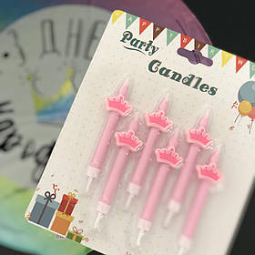 Свічки в торт "Корона", 6 шт, рожеві, Набор свечей в торт "Корона"