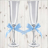 Свадебные бокалы, 2 шт, голубой бант (арт. WG-000002-18)