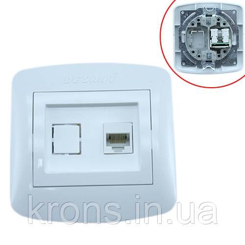Розетка комп'ютерна RJ45 інтернет вбудована, біла Desant D-316