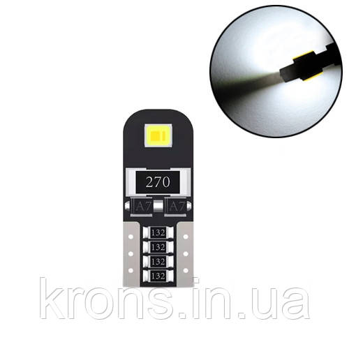 LED T10 W5W лампа в автомобіль, 2 SMD 2835, з обманкою Canbus, білий