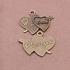 Кулон Серце Метал, Колір Бронзовий, 32х26мм, 5 шт, фото 2