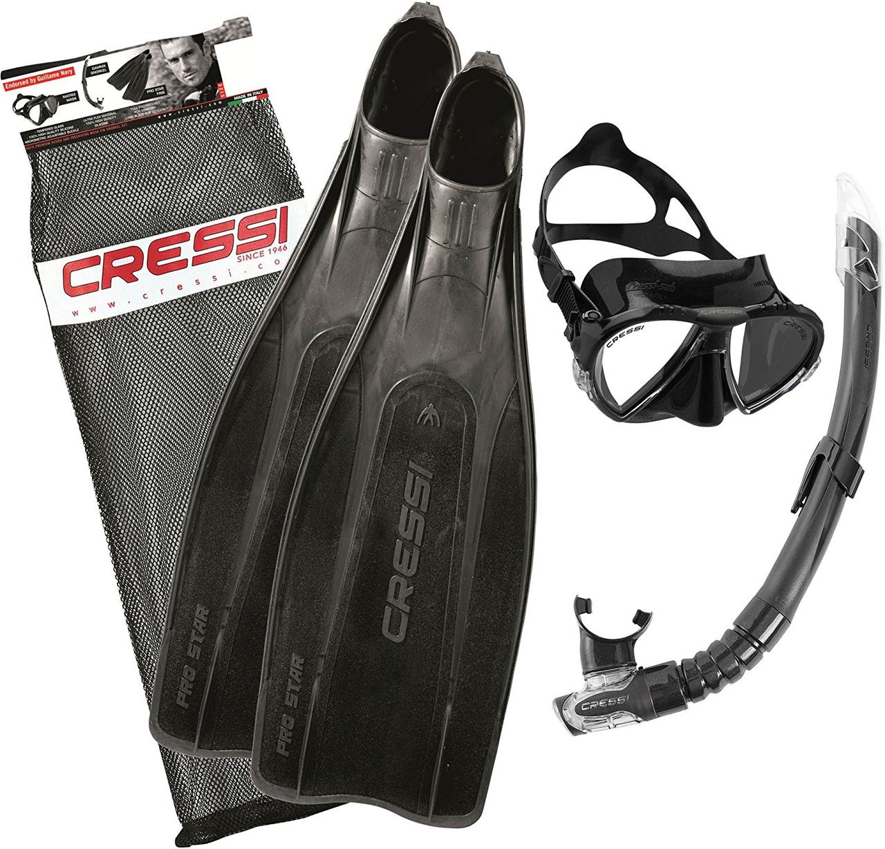 Набір Cressi-Sub Pro Star (маска Matrix+трубка Gamma+ласти Pro Star) чорний, розмір: 37/38