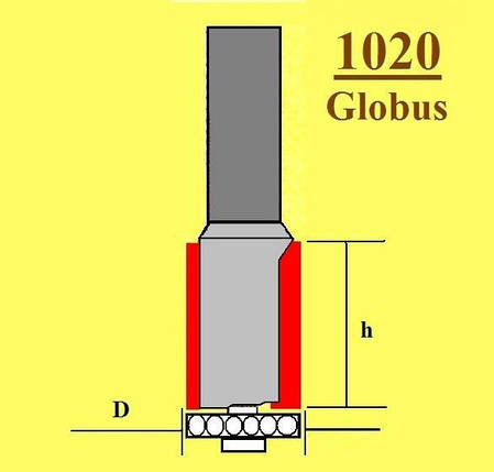 Фреза ГЛОБУС кромочна пряма з нижнім підшипником. Серія 1020.    D10 h25 d8, фото 2
