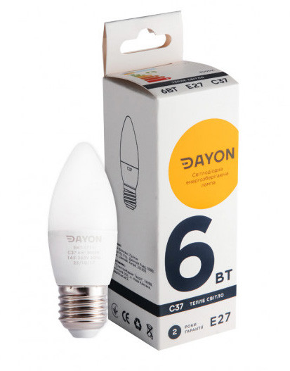Світлодіодна лампа DAYON LED e27 свічка 6W 3000K 220V