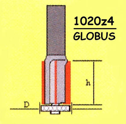 Фреза ГЛОБУС кромочна пряма з нижнім підшипником. Серія 1020 Z4.    D16 h50 d8, фото 2